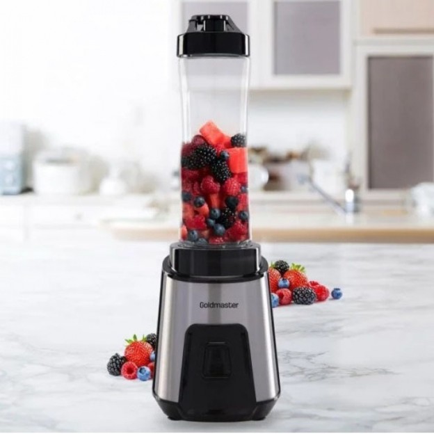 Blander Goldmaster 7259, 600ml, Tritan BPA Free, functie zdrobire a ghetii, 4 lame din otel inoxidabil, carcasa din otel inoxidabil, picioare silicon antialunecare, protectie supraincalzire