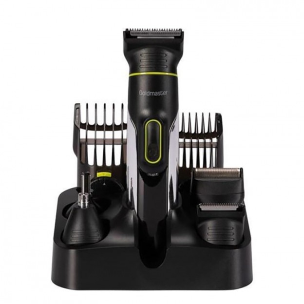 Masina de tuns si aparat de ras, Goldmaster GM-8163, multifunctional 7 in 1, tuns, ras, tuns barba, tuns sprancene, piepteni par si barba, rezistent la apa, baterie Li-ion, ulei, perie curatat