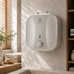 Boiler electric Electrolux 10L, Clasa B, 2000W, conexiune apa in partea de sus, termostat mecanic, supapa de siguranta a presiunii, montare pe verticala, elemente de fixare incluse, alb-bej, model 10 Q U