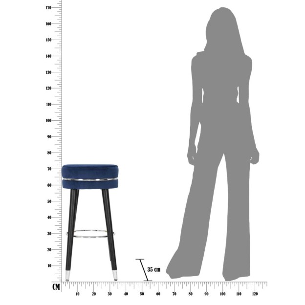 TABURET DE BAR PARIS BLUE/ARGINTIU 35X74