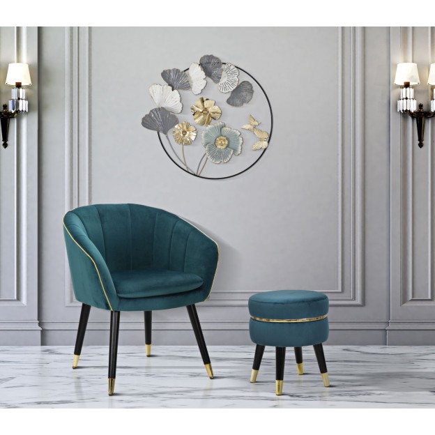 TABURET PARIS TEAL/AUR CM Ø 35X40,5