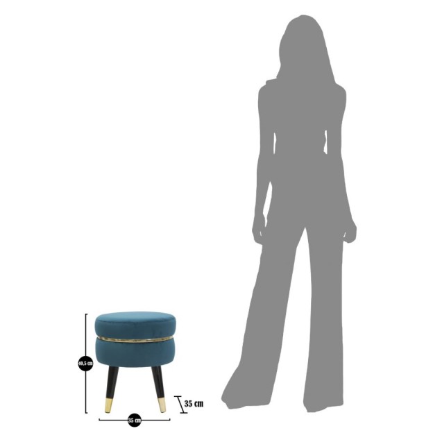 TABURET PARIS TEAL/AUR CM Ø 35X40,5