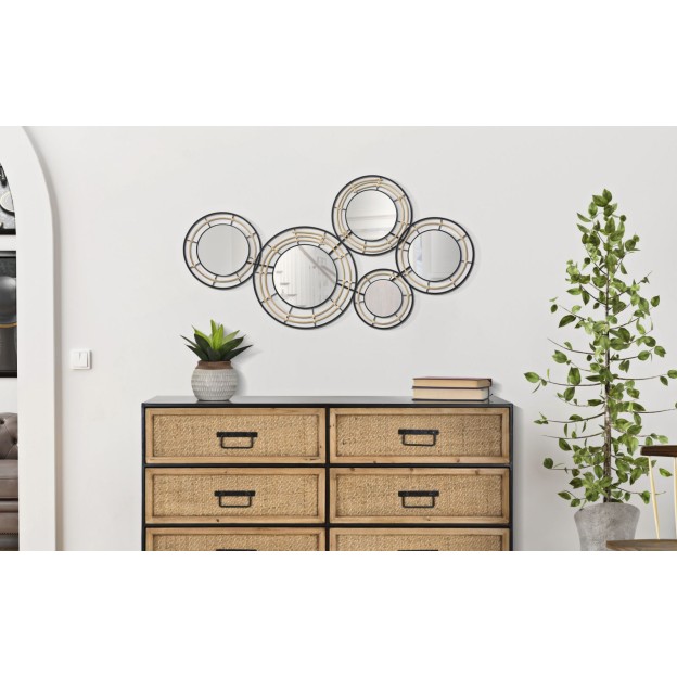 PANOU DE PERETE FIER CU OGLINZI OPORTO CM 111X9,5X59 