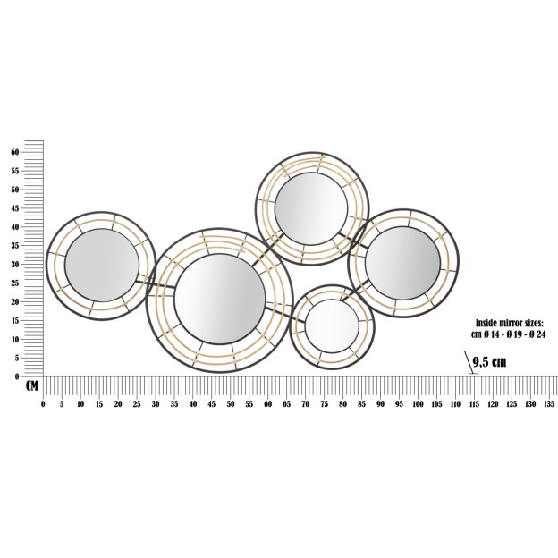 PANOU DE PERETE FIER CU OGLINZI OPORTO CM 111X9,5X59 
