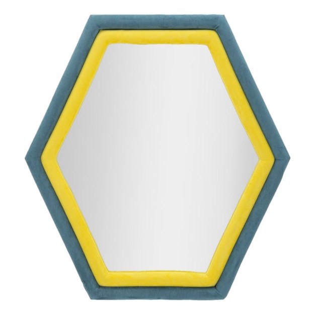 OGLINDA DE PERETE TONY ALBASTRĂ/GALBENA CATIFEA 75X4X80