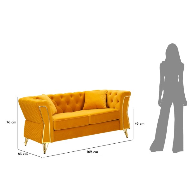 CANAPEA EMY MUSTARD CU PERNE CM 162X83X76