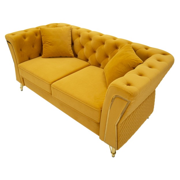 CANAPEA EMY MUSTARD CU PERNE CM 162X83X76