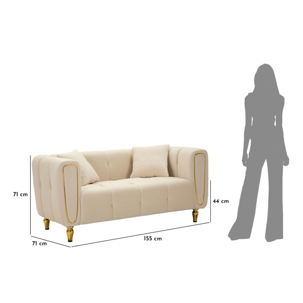 CANAPEA CU PERNE ALMA CREMA 155X81X71