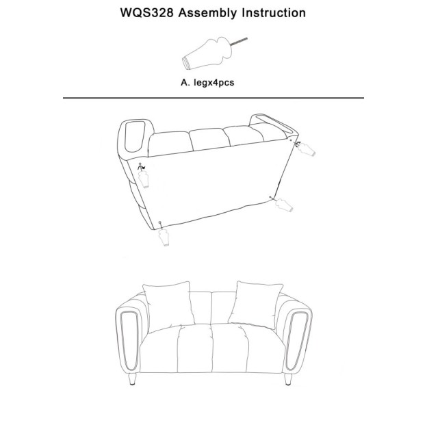 CANAPEA CU PERNE ALMA CREMA 155X81X71