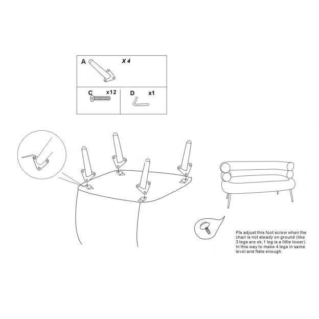 CANAPEA SILVERY PLUS CU PERNE CM 133X68X69