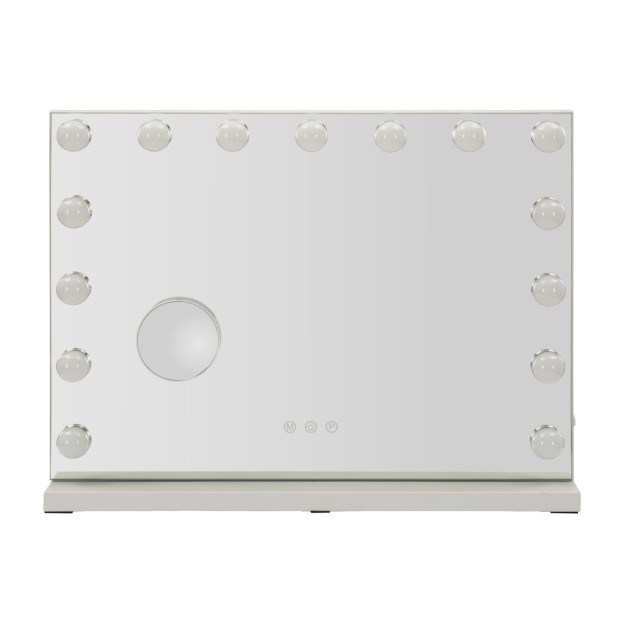 OGLINDA DE PODEA CU LED HOLLYWOOD CM 55X14X43 (DIMENSIUNEA OGLINDEI ROTUNDE MICĂ CM Ø 9) (LUMINĂ 3 CULORI) 