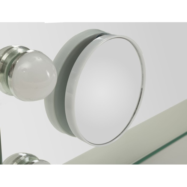 OGLINDA DE PODEA CU LED HOLLYWOOD CM 55X14X43 (DIMENSIUNEA OGLINDEI ROTUNDE MICĂ CM Ø 9) (LUMINĂ 3 CULORI) 