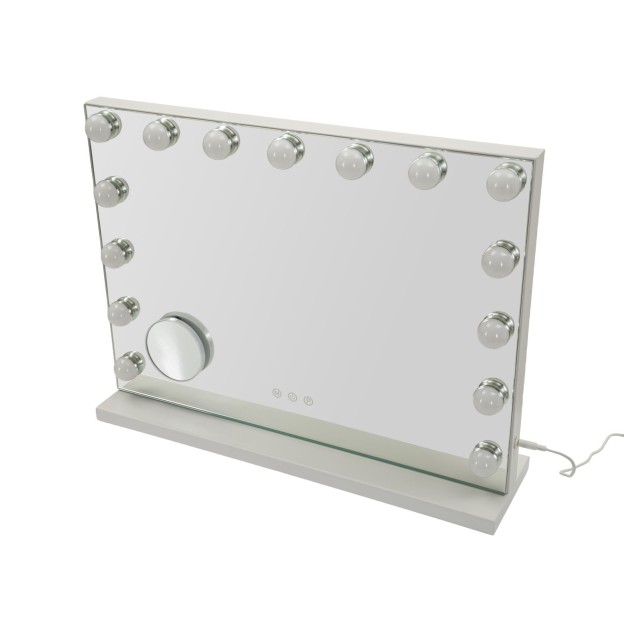 OGLINDA DE PODEA CU LED HOLLYWOOD CM 55X14X43 (DIMENSIUNEA OGLINDEI ROTUNDE MICĂ CM Ø 9) (LUMINĂ 3 CULORI) 