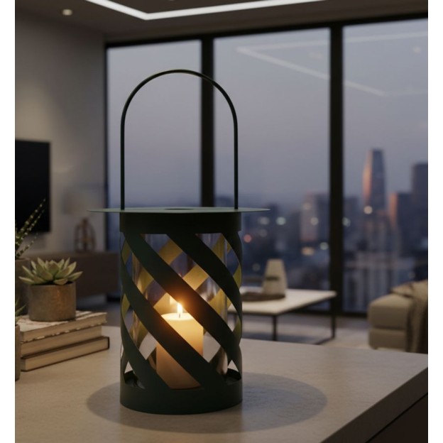 Felinar răsucit Saturn, culoare turcoaz, Ø 23x43 cm 