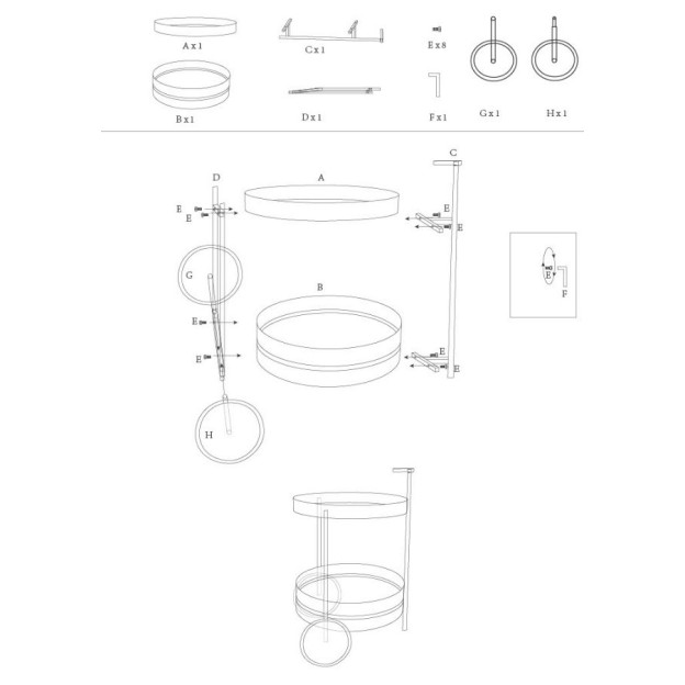CĂRUȚ BAR SATURN DOVE TEAL CM 40X49,5X61 