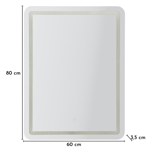 OGLINDA DE PERETE LED SIMPLĂ RECTANGULARĂ CM 60X3,5X80 (LUMINĂ 3 CULORI) 