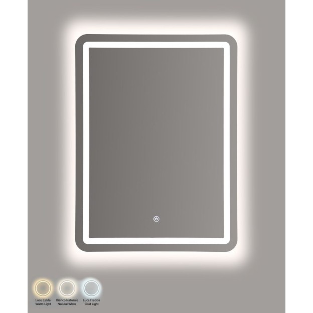 OGLINDA DE PERETE LED SIMPLĂ RECTANGULARĂ CM 60X3,5X80 (LUMINĂ 3 CULORI) 