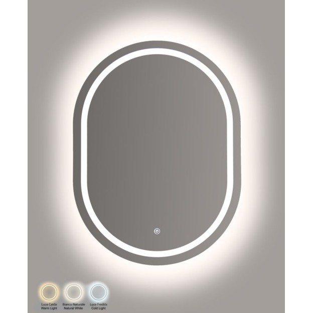 OGLINDA DE PERETE CU LED, SIMPLĂ, OVALĂ, 60X3,5X80 CM (LUMINĂ 3 CULORI) 