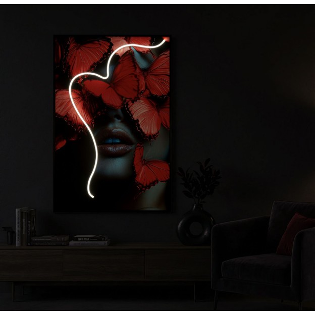 IMPRIMARE PE PÂNZĂ CU FLUTURI LED CM 60X3,5X90 (APLICARE ACRILICĂ 3D) 