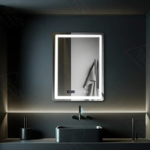 Oglinda LED senzor Vetro cu functie dezaburire si ceas 60x80 cm colectia Marcello Funghi AT1CT-D1OC-RS1S-W09 