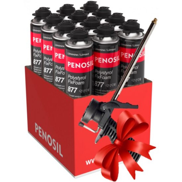 Pachet PROMOȚIONAL 12 bucăți spumă adezivă polistiren + PISTOL aplicare, Penosil A6076_P