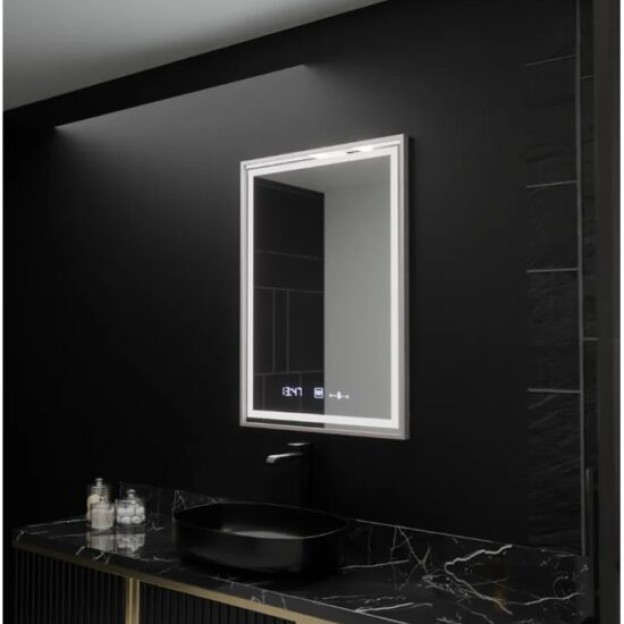 Oglinda LED Rectangulara 60x80- Verite Imperial Silver Motion Glow Marcello, Sistem Dezaburire, Termometru & Ceas, Dimabila AT1CT-IM1P-OG1D-W02/60X80 